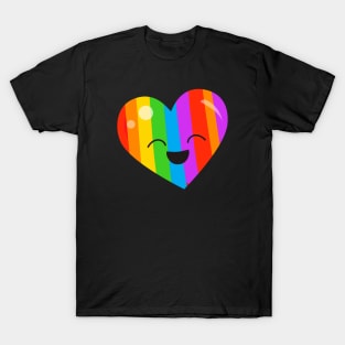 LGBTQ Cute Gay Lesbian Pride Kawaii Rainbow Heart T-Shirt